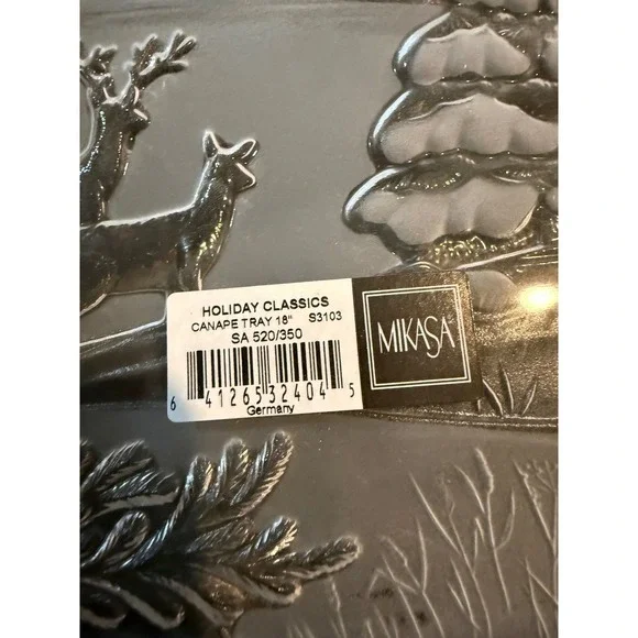 Mikasa Holiday Classics Crystal Embossed Serving Tray Deer Winter Scene - Picture 2 of 5